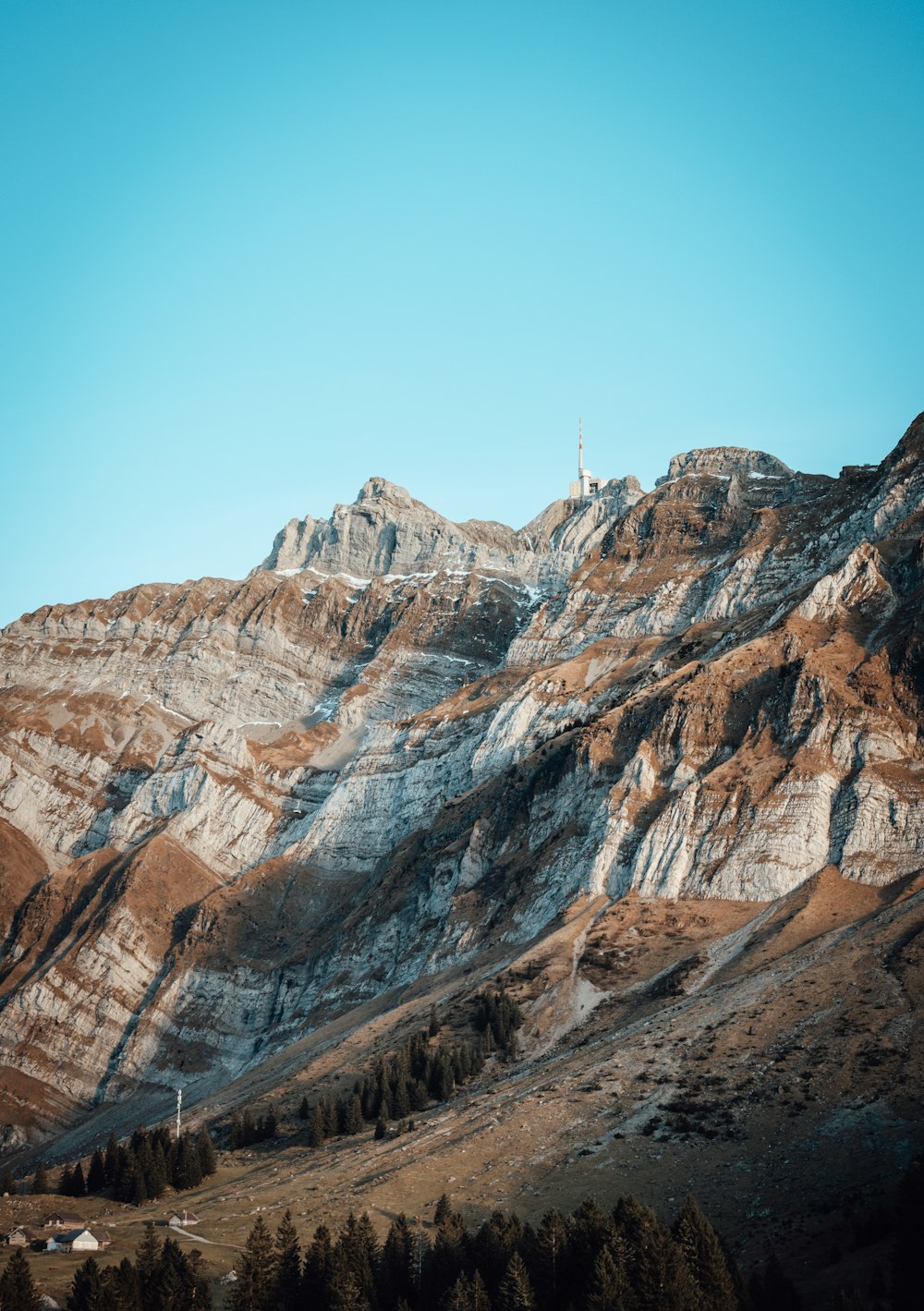 a view of a mountain with a church on top of it