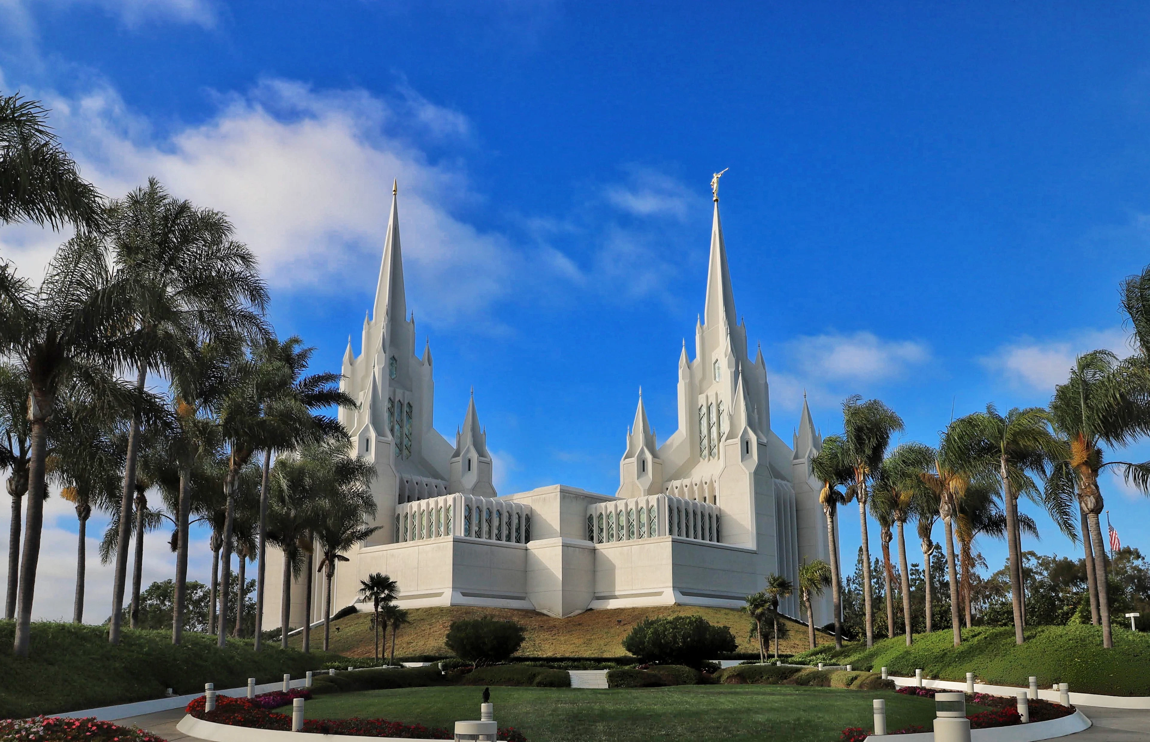 San Diego California Temple of the Church of Latter-day Saints with palm trees