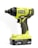 A bright green and black cordless power drill with the brand name 'Ryobi' prominently displayed. The drill features textured grips and buttons for operation, and the battery section is labeled 'Lithium 18V 1.5Ah'.