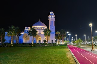 Evening shot of Bahria Town Phase 4 Mini Golf Club venue lit for Arabian Night event.
