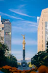 a view of a statue in the middle of a city