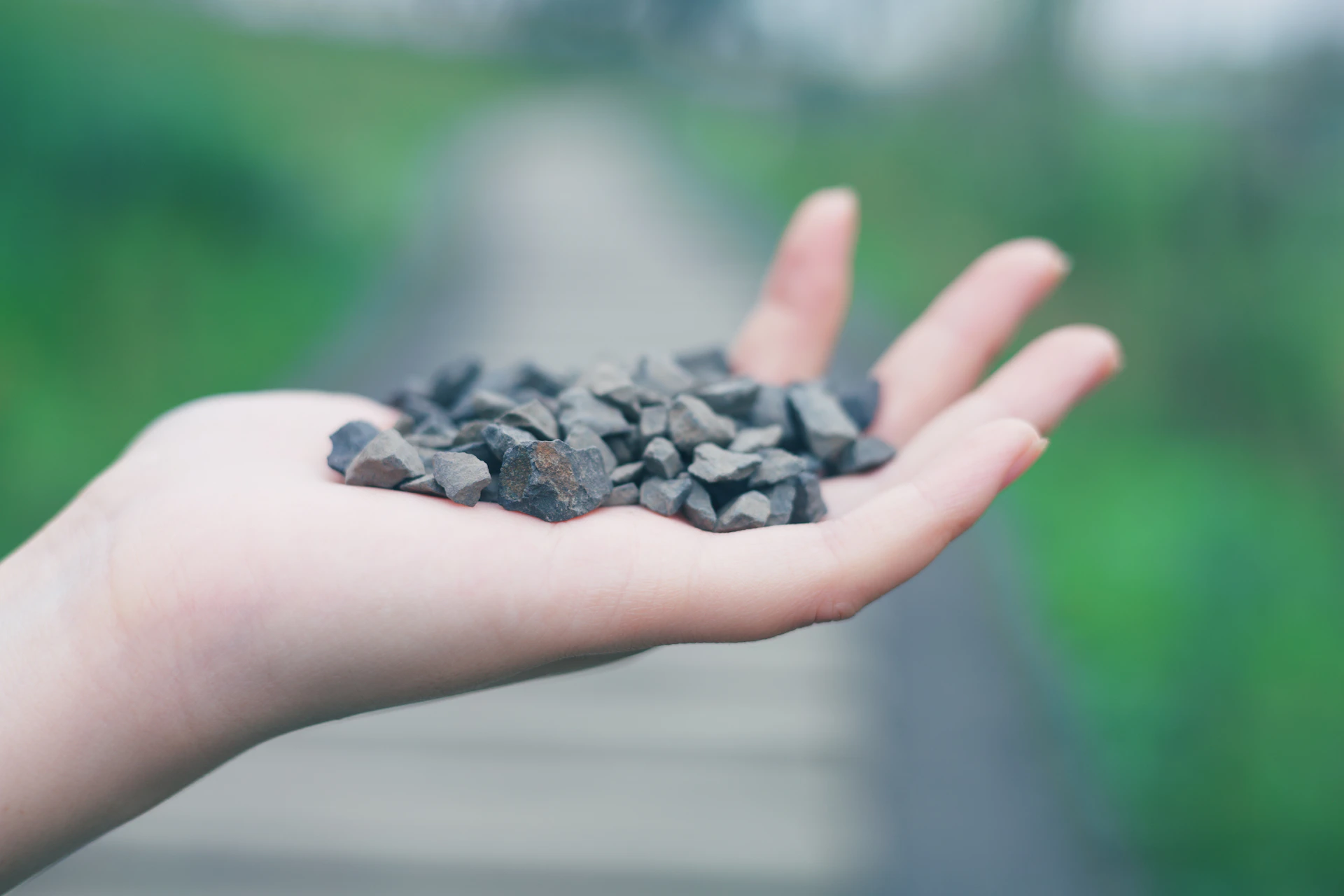 a person holding a handful of rocks in their hand