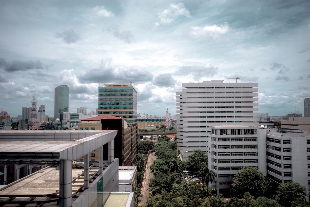 a view of a city with tall buildings