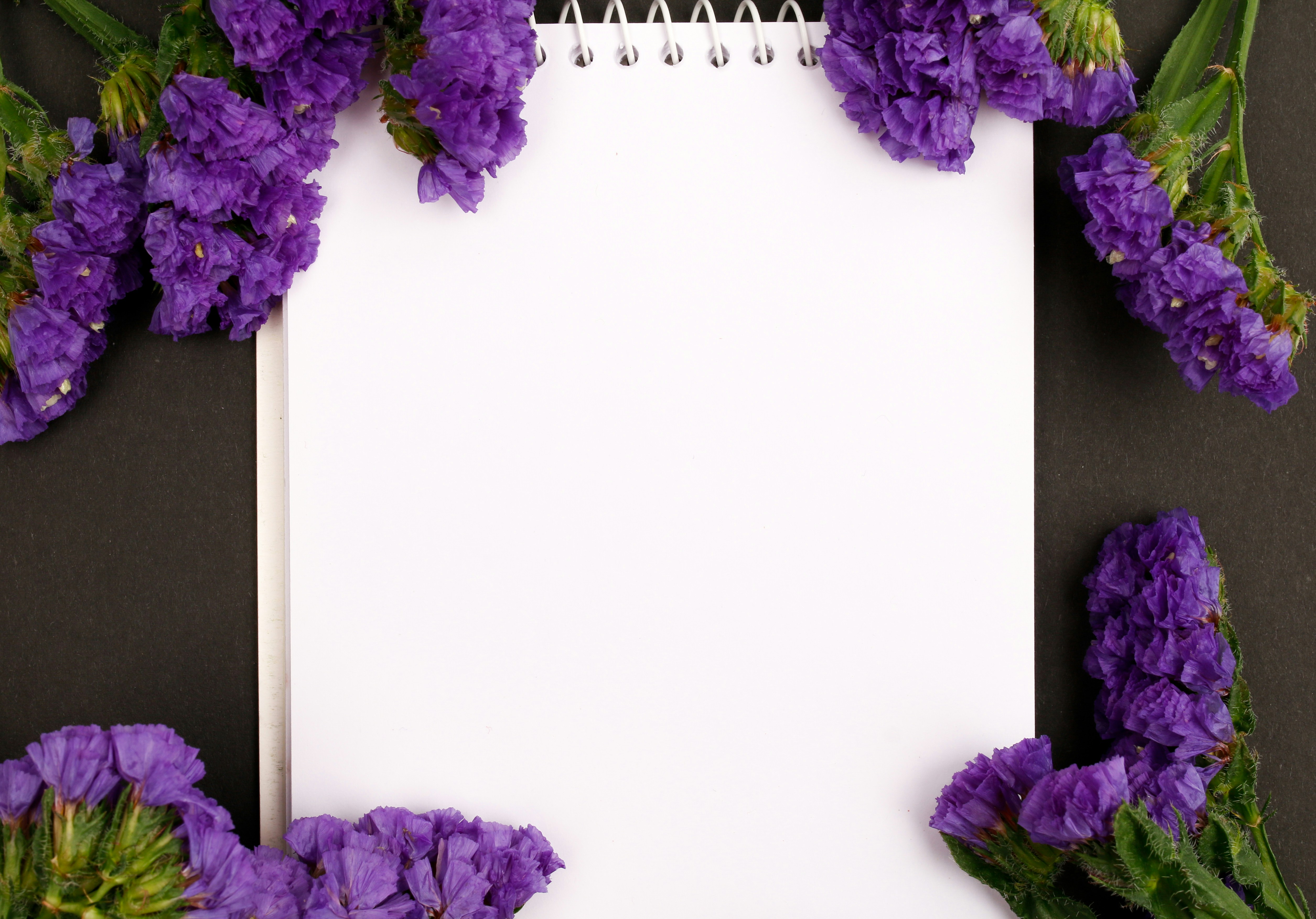 Notepad with purple flowers