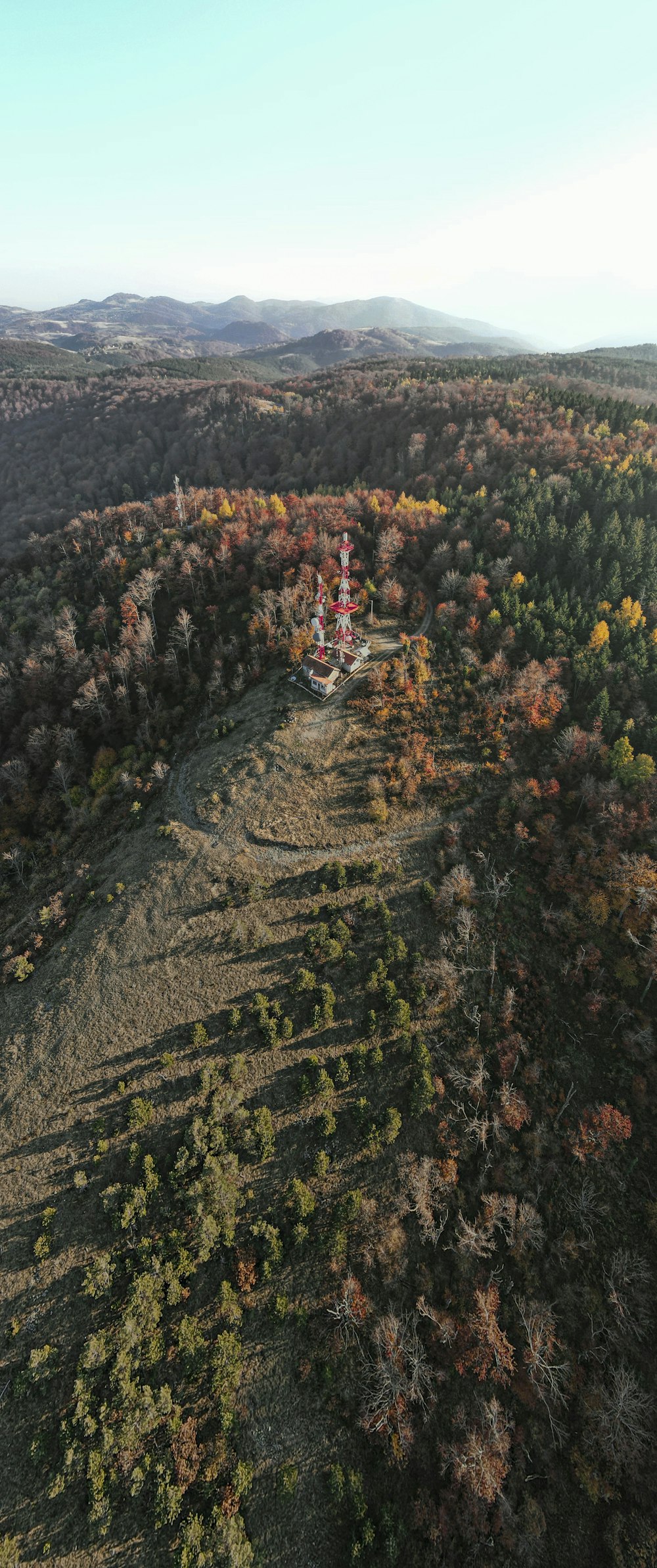 an aerial view of a wooded area with trees