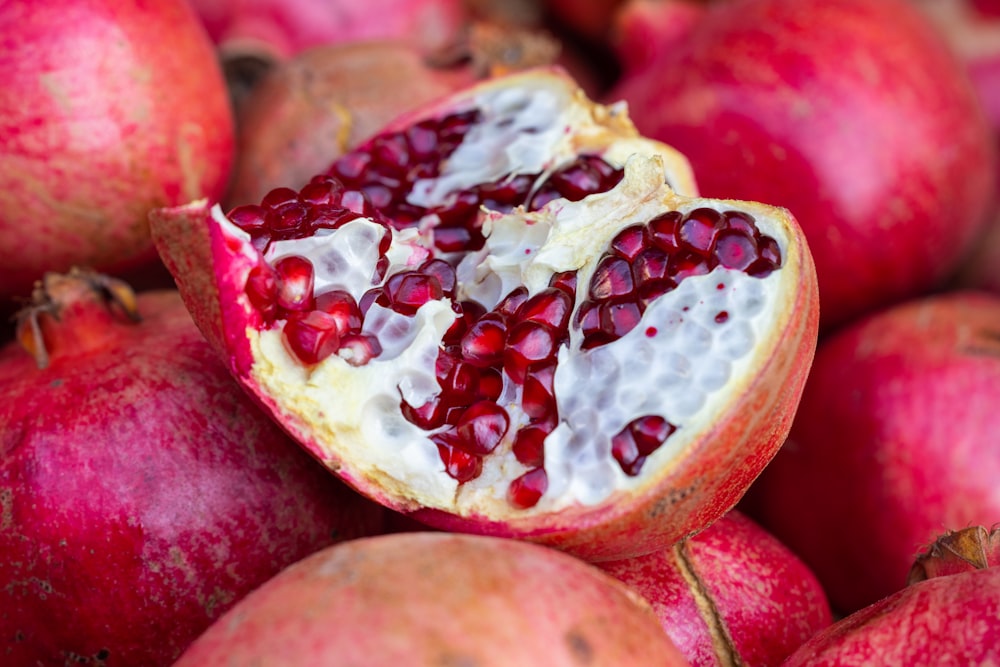 a close up of a pomegranate cut in half