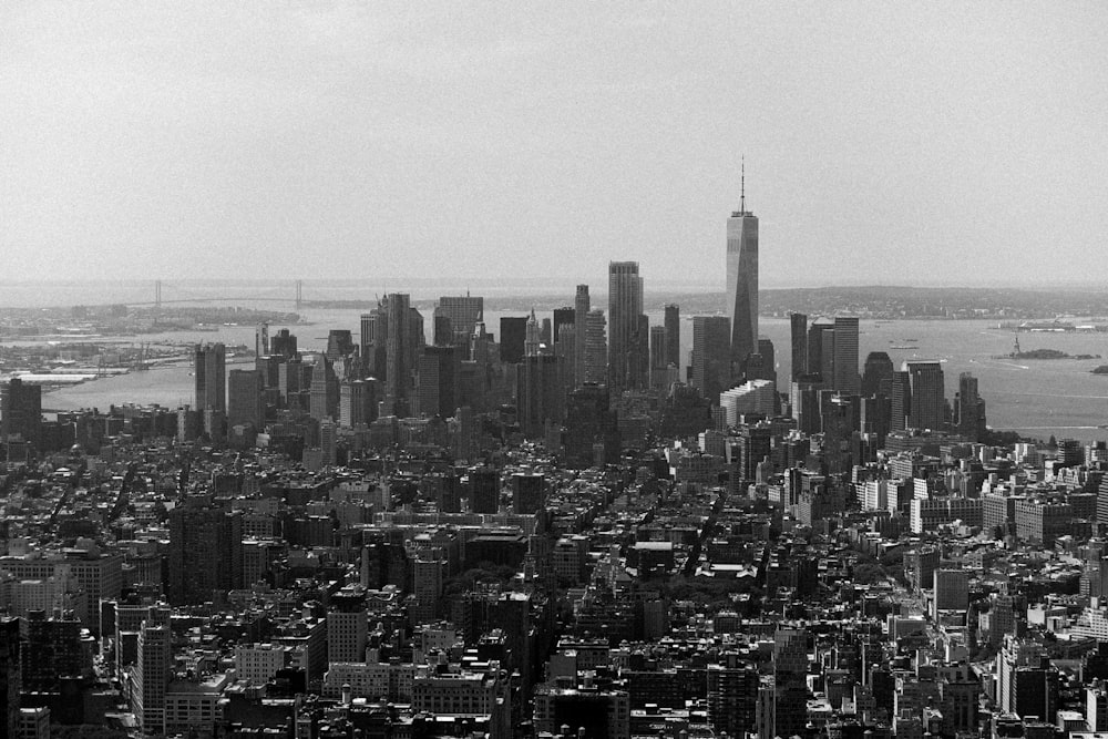 a black and white photo of a large city