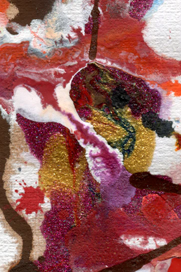 Close-up of a vibrant digital painting with soft gold accents