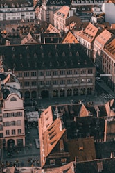 an aerial view of a city with many buildings