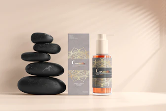 A wellness brand product beautifully styled with natural elements and soft lighting.