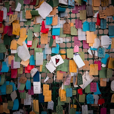 An array of colorful paper tags and cards spread out artistically, highlighting detailed printing and finishing.