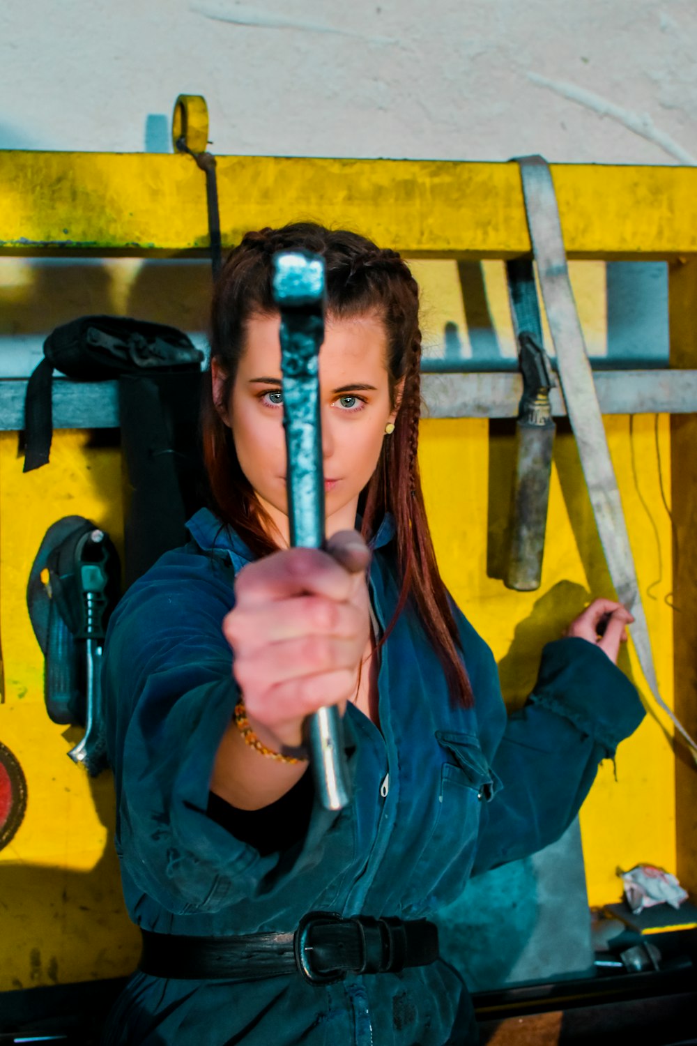 a woman holding a knife in her hands