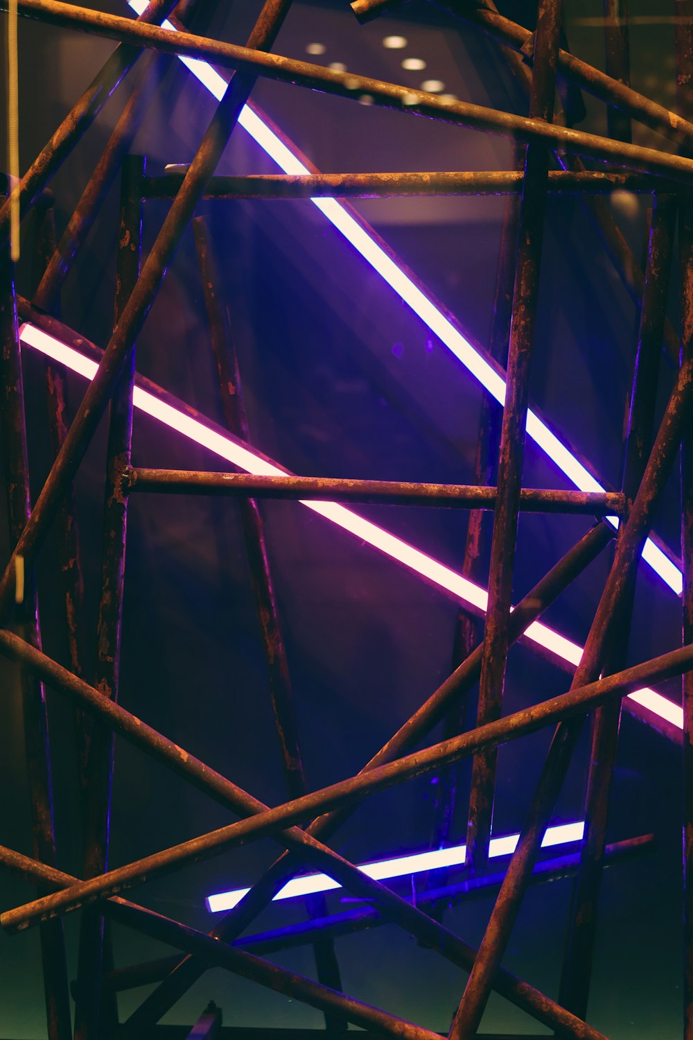 a purple light is shining in a room