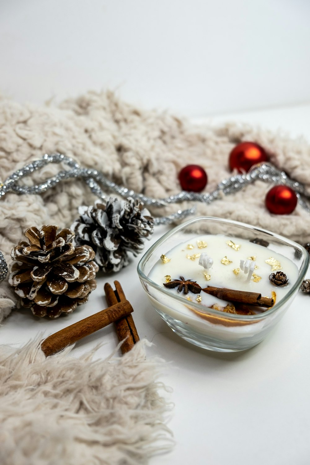 a bowl of food sitting on top of a white table