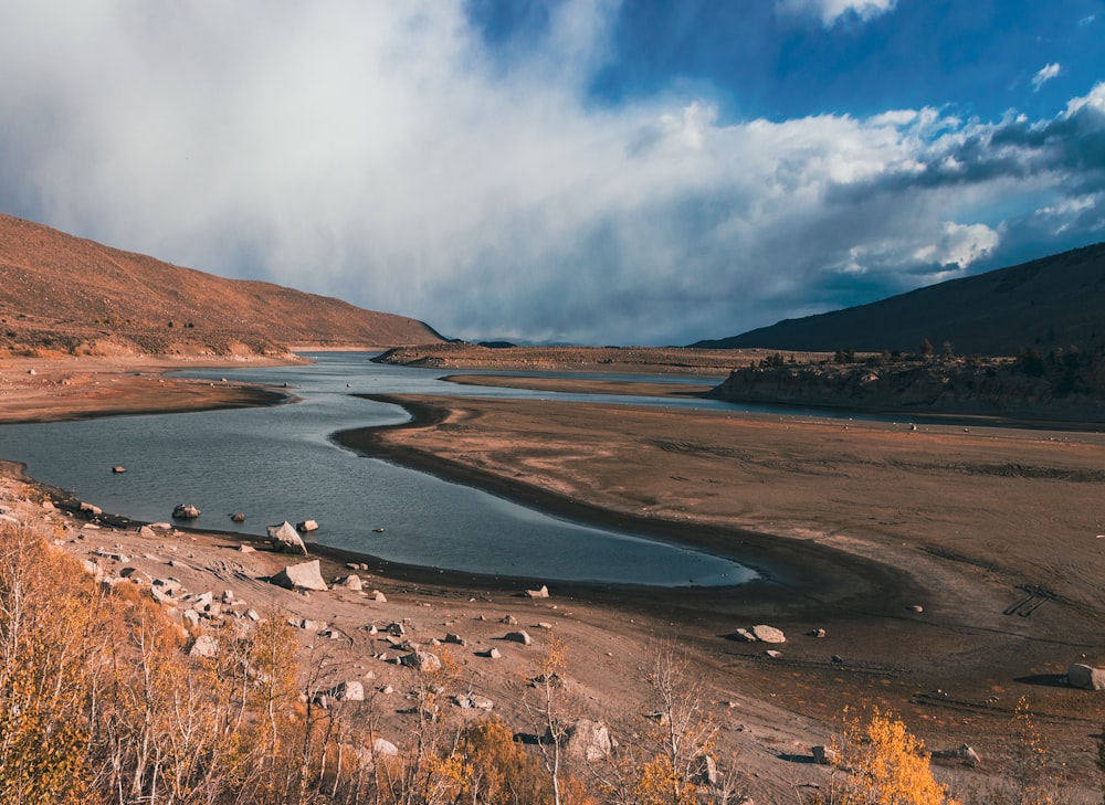 a large body of water surrounded by mountains