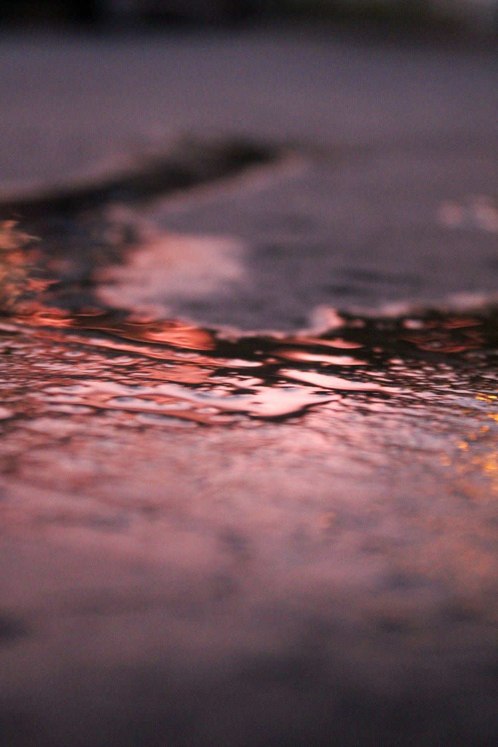 a close up of a puddle of water on the ground