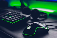 a close up of a computer mouse and keyboard