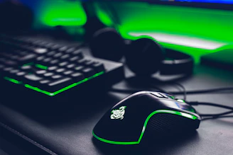 a close up of a computer mouse and keyboard