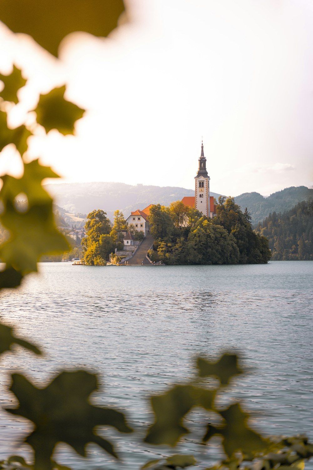 a small island in the middle of a lake