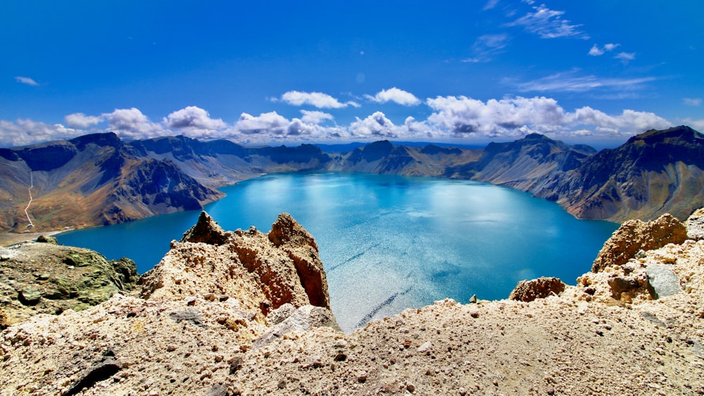 a large body of water surrounded by mountains