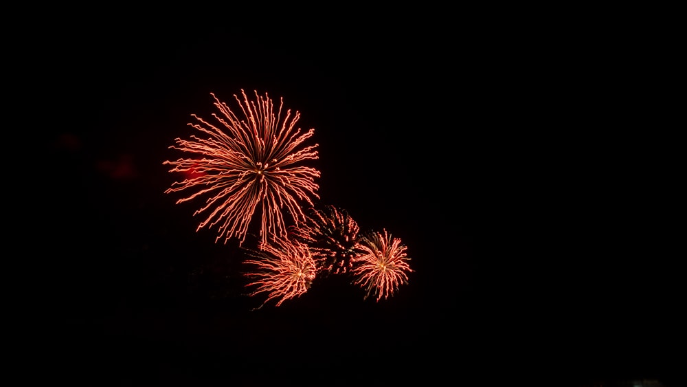 a red fireworks is lit up in the dark sky