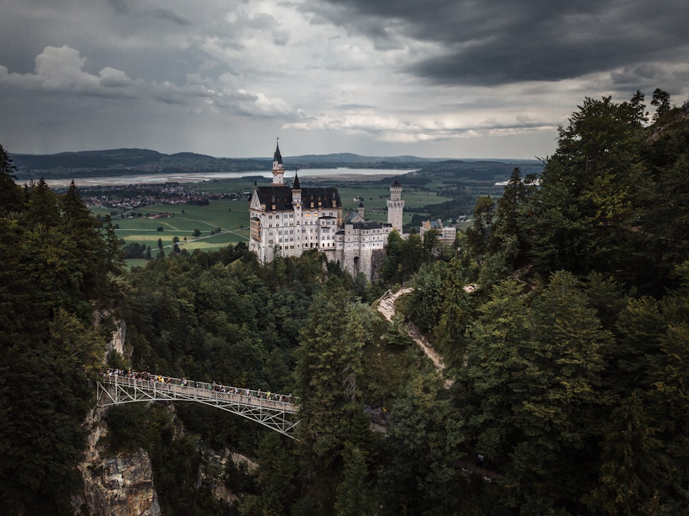 a castle on top of a hill surrounded by trees