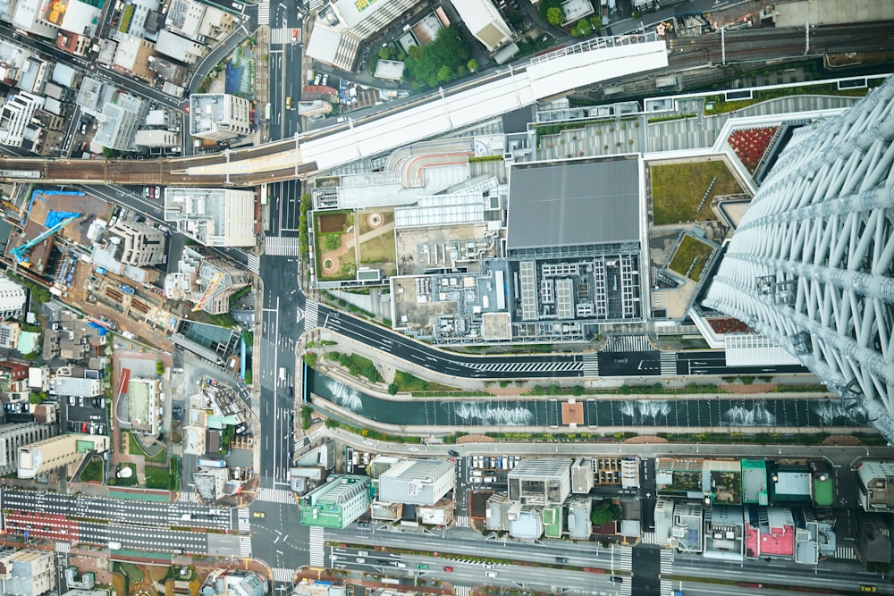 an aerial view of a city with lots of traffic