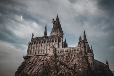 A gothic castle silhouetted against a stormy sky.