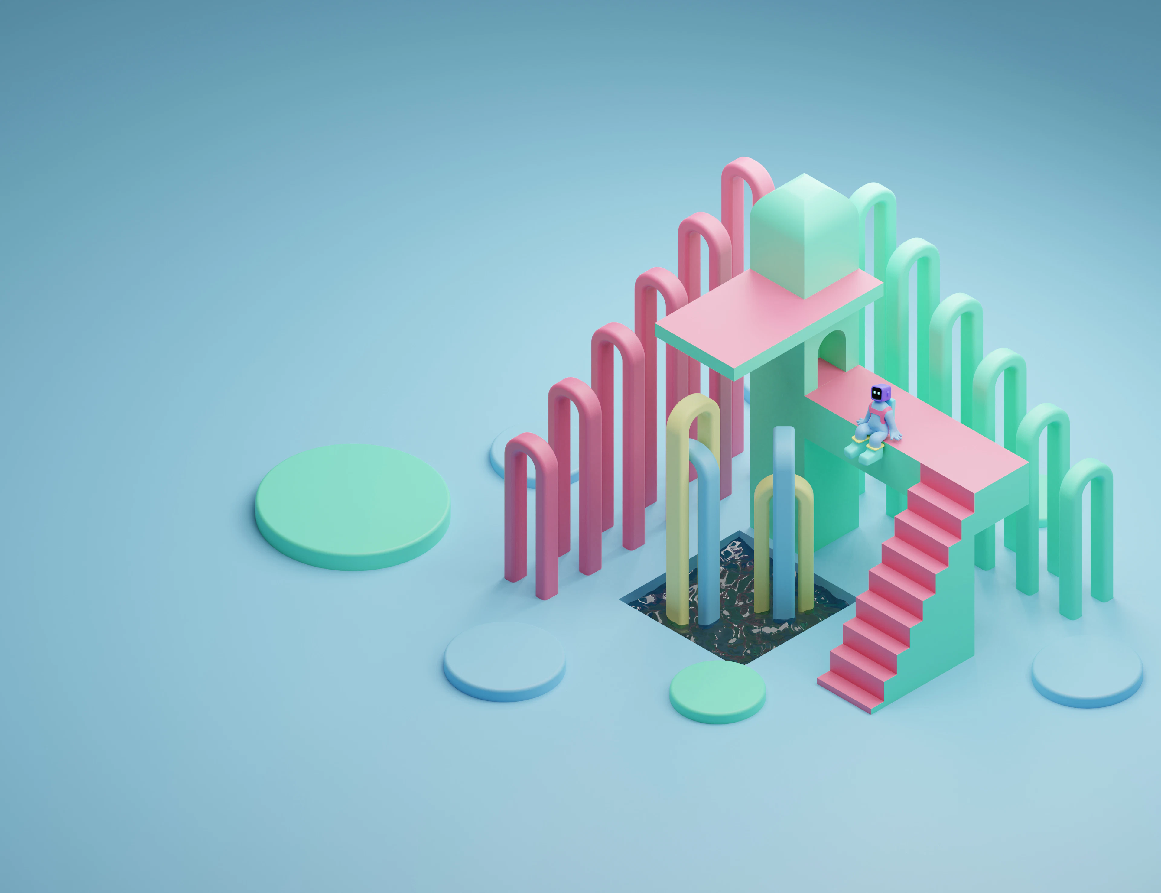 Abstract isometric 3D render of an analytics city