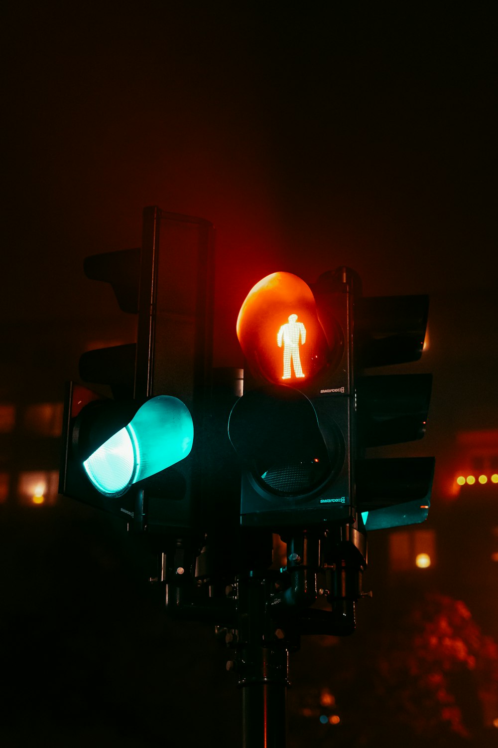 a traffic light with a red light and a green light