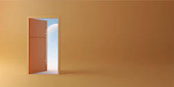 an open door leading to a bright orange room