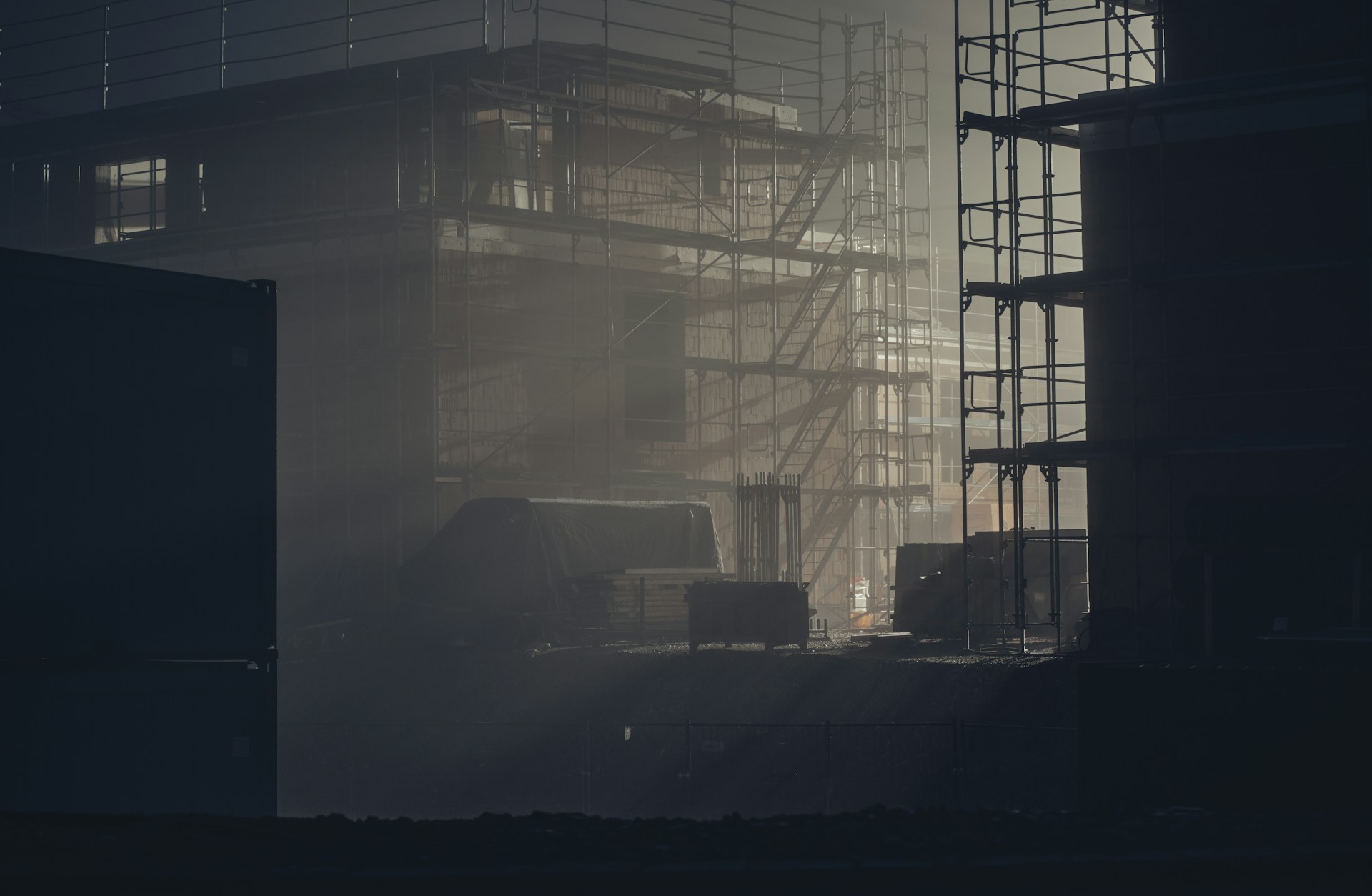 a large building with scaffolding on the side of it