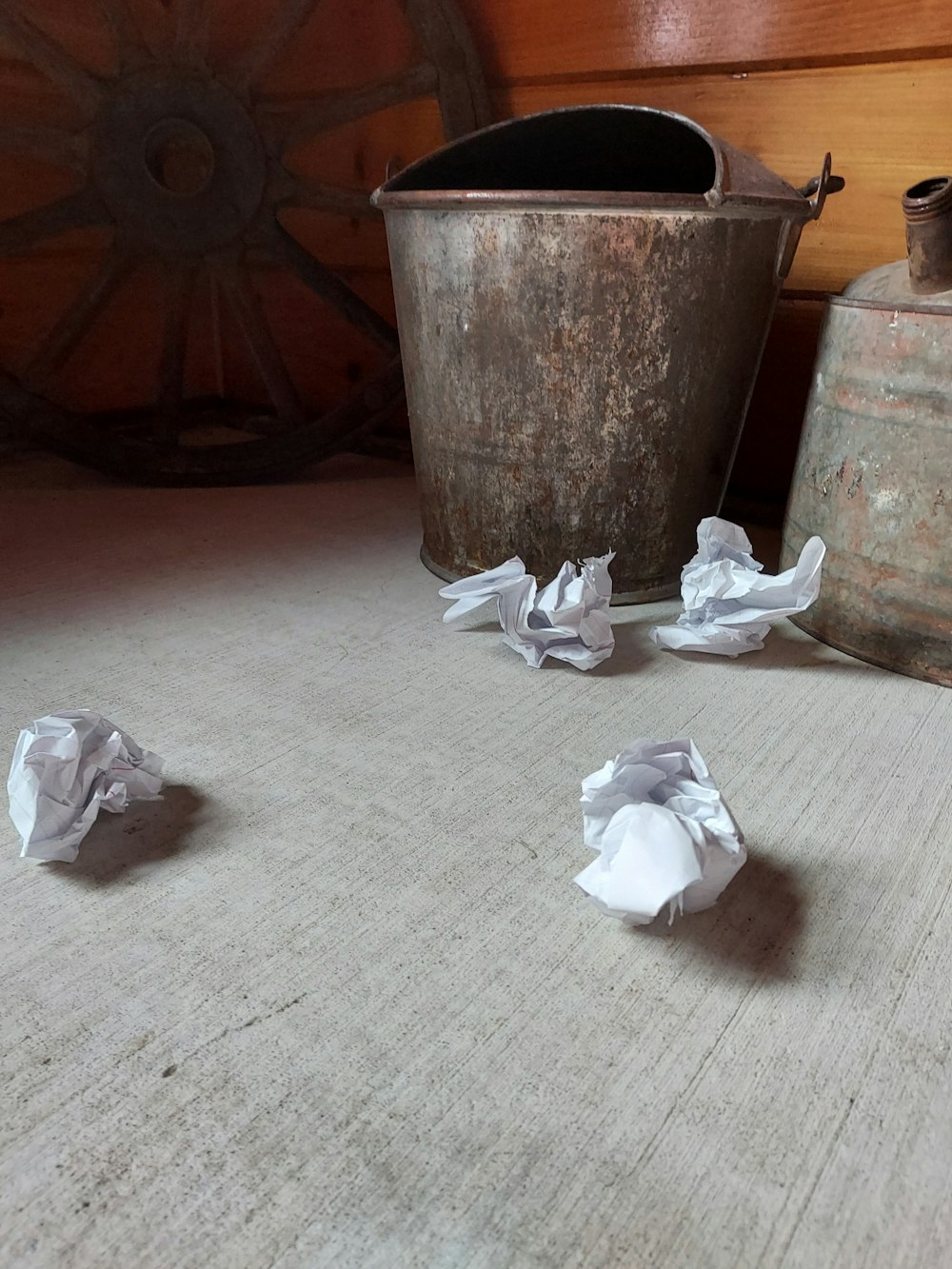 a bunch of crumpled paper sitting on top of a table