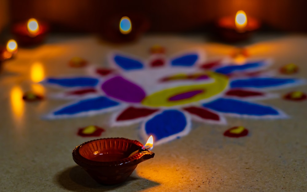 a small candle is sitting on a table