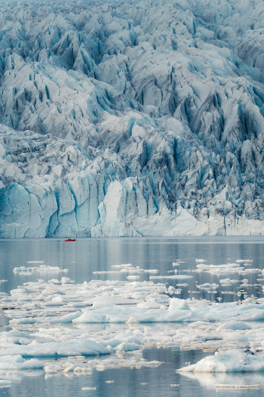 um grupo de icebergs flutuando em um corpo de água