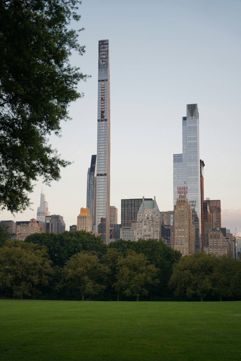 a view of a city skyline with tall buildings