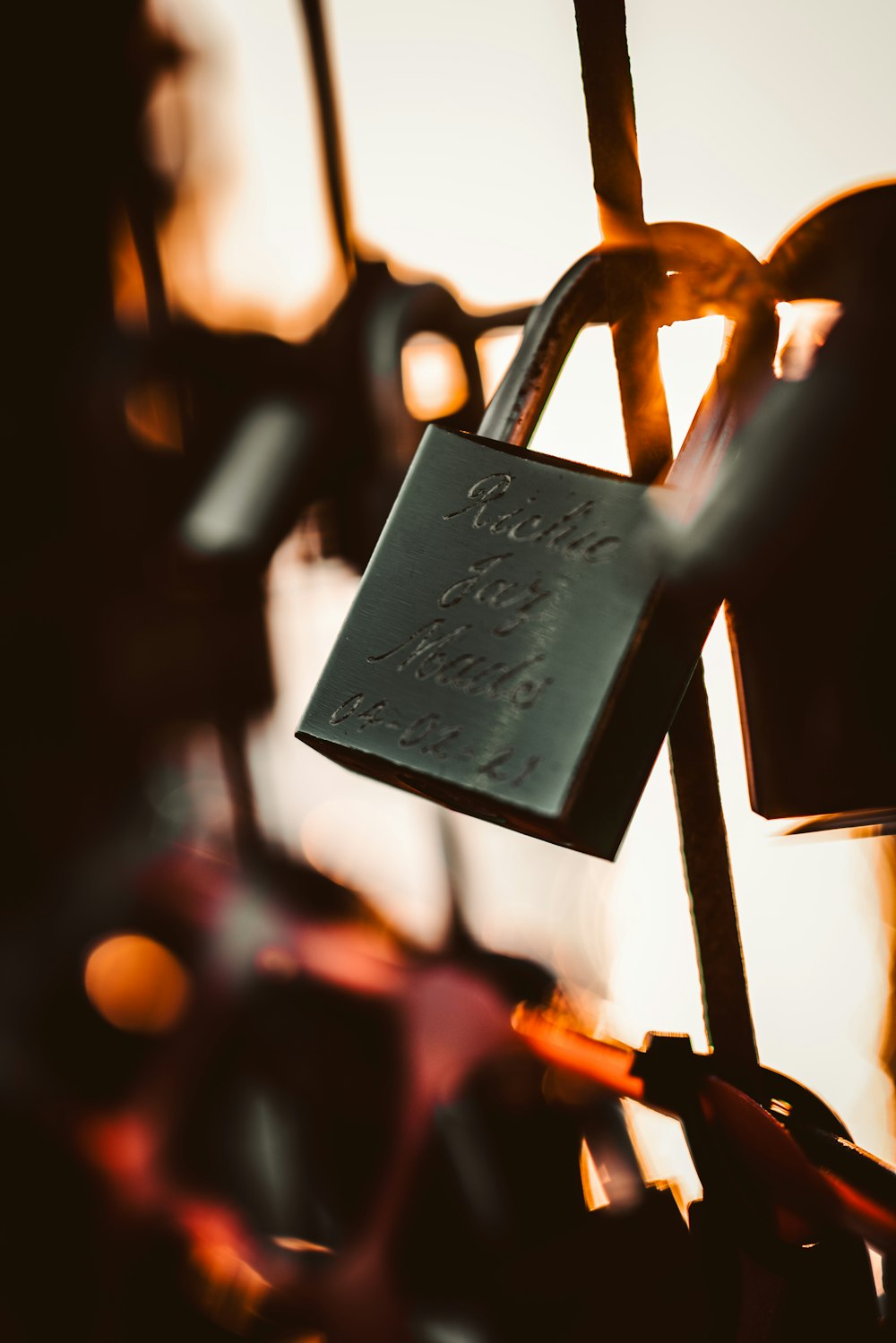 a close up of a padlock on a bike