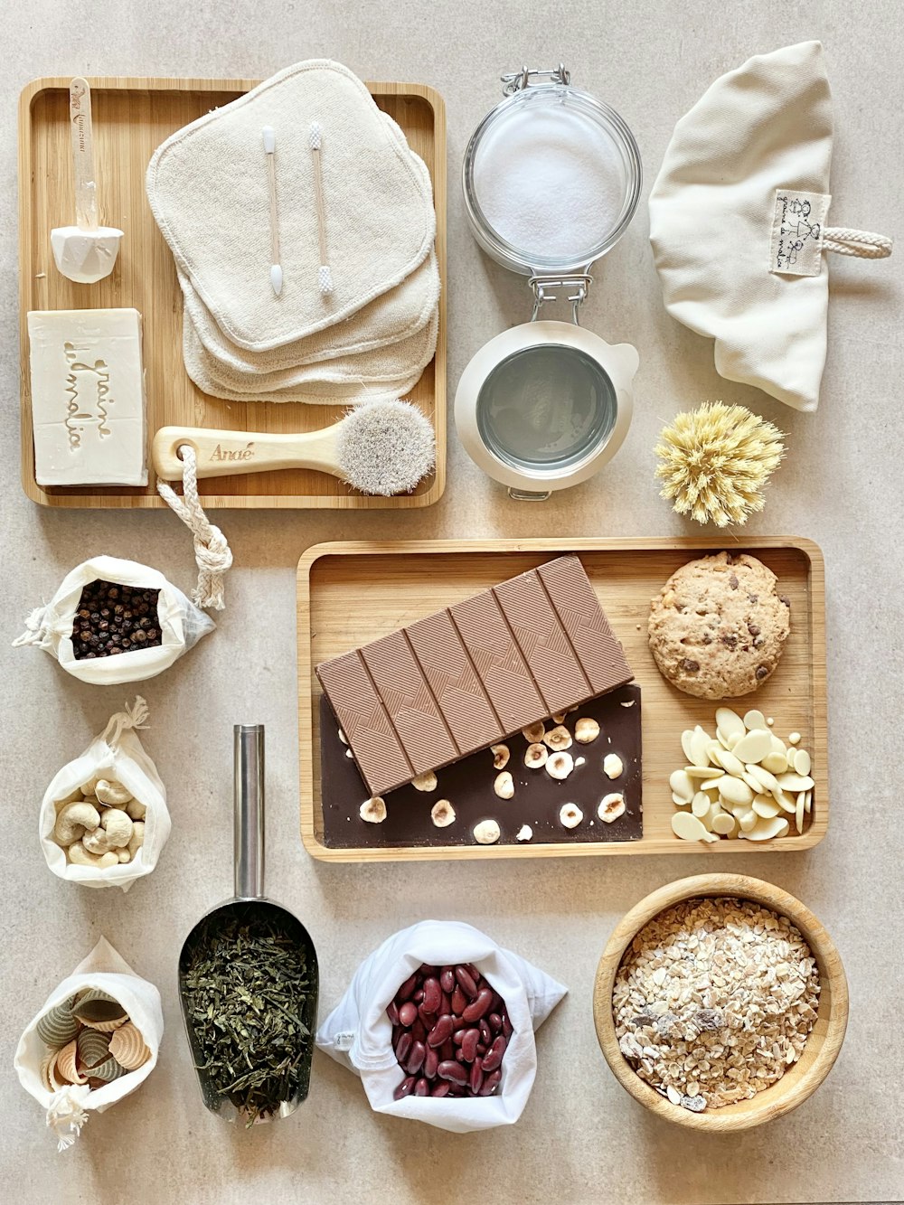 a variety of foods are arranged on a tray