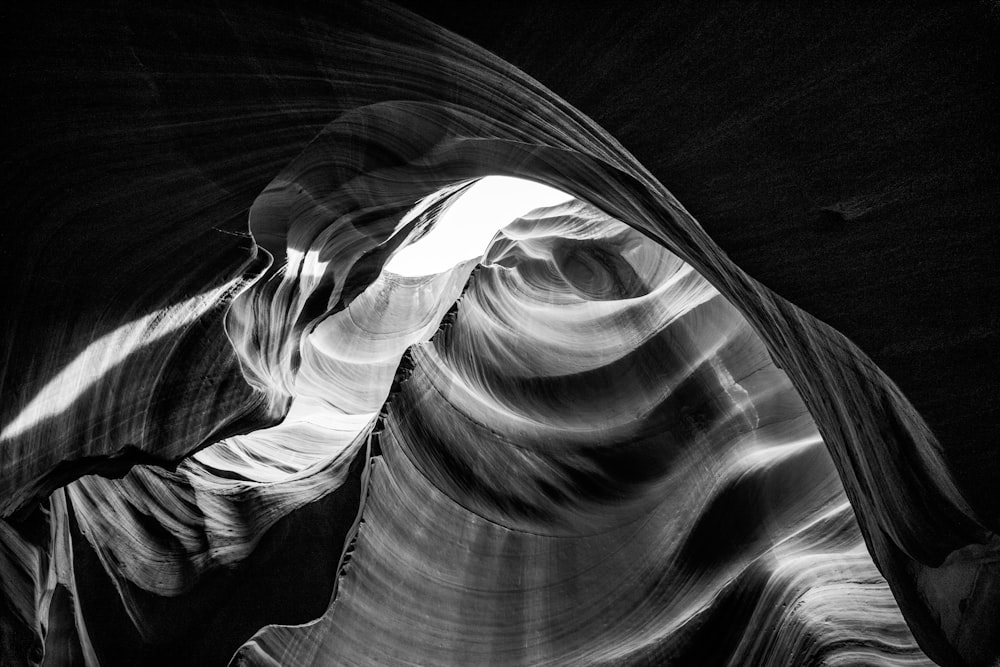 a black and white photo of a canyon