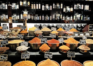 An assortment of spices found in Essex Market in Lower East Side. 