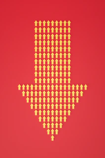 a red background with a yellow dotted arrow
