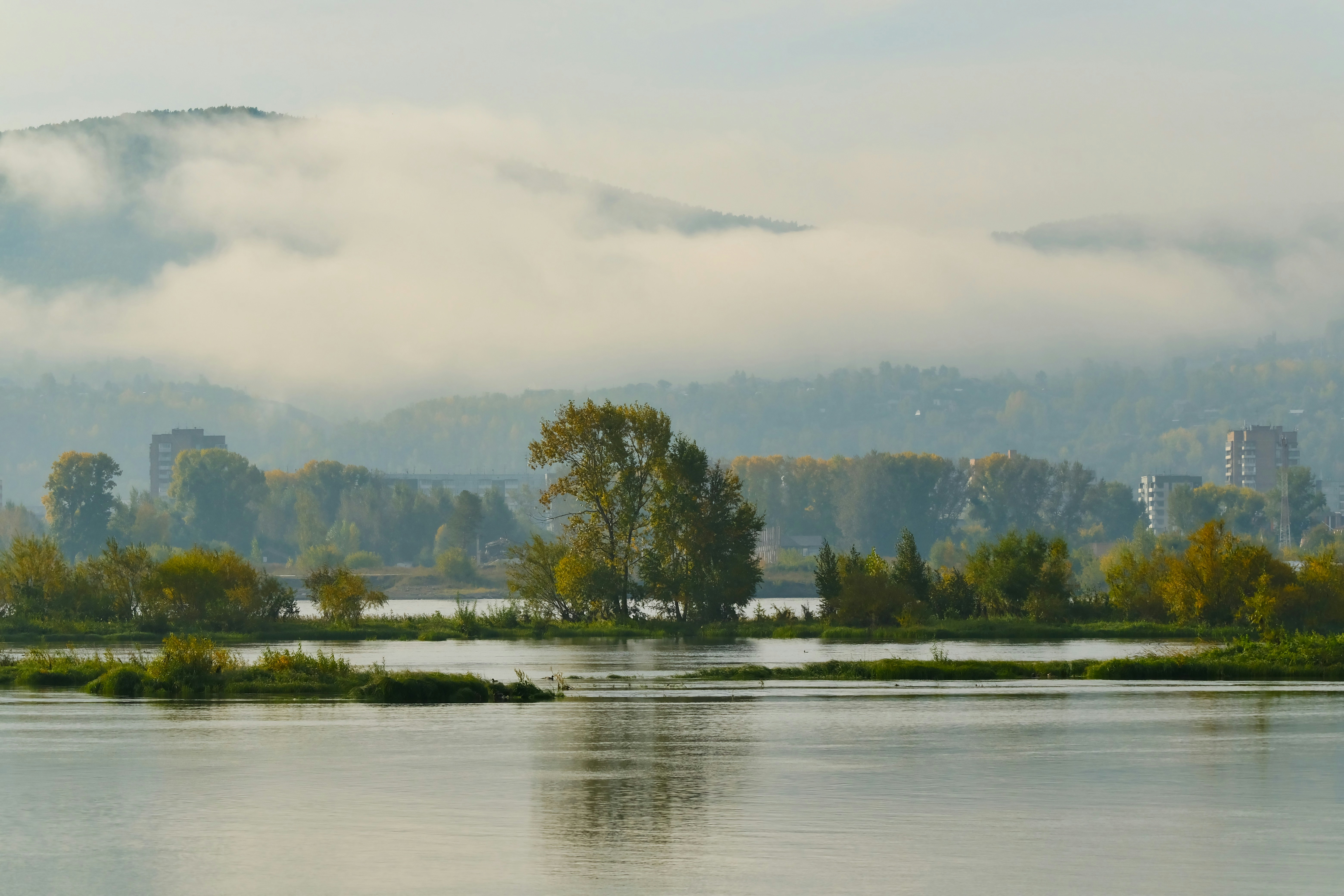 Yenisei River, Russia - The view river Yenisey in morning, Krasnoyarsk.