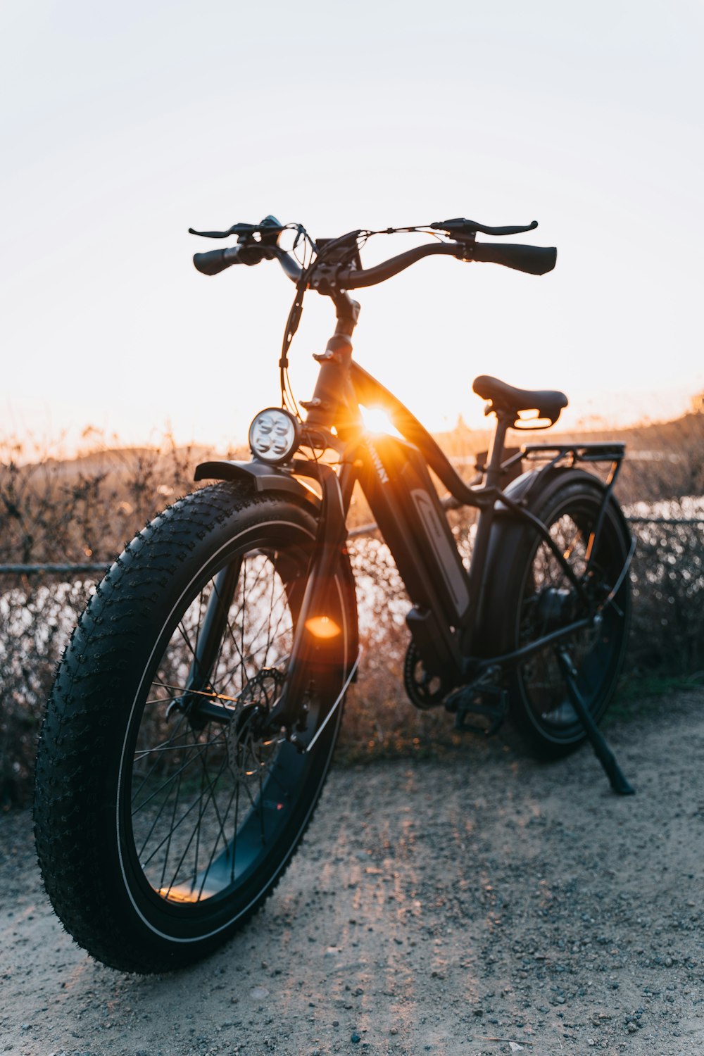 a bike parked on the side of a road