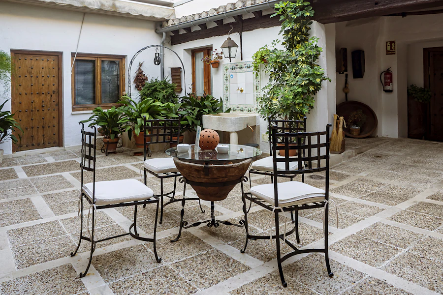 Courtyard dining under the trees