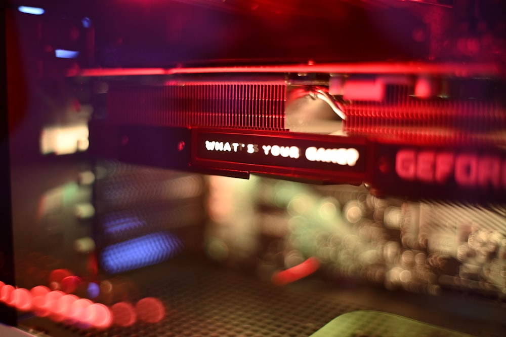 a close up of a red and blue light