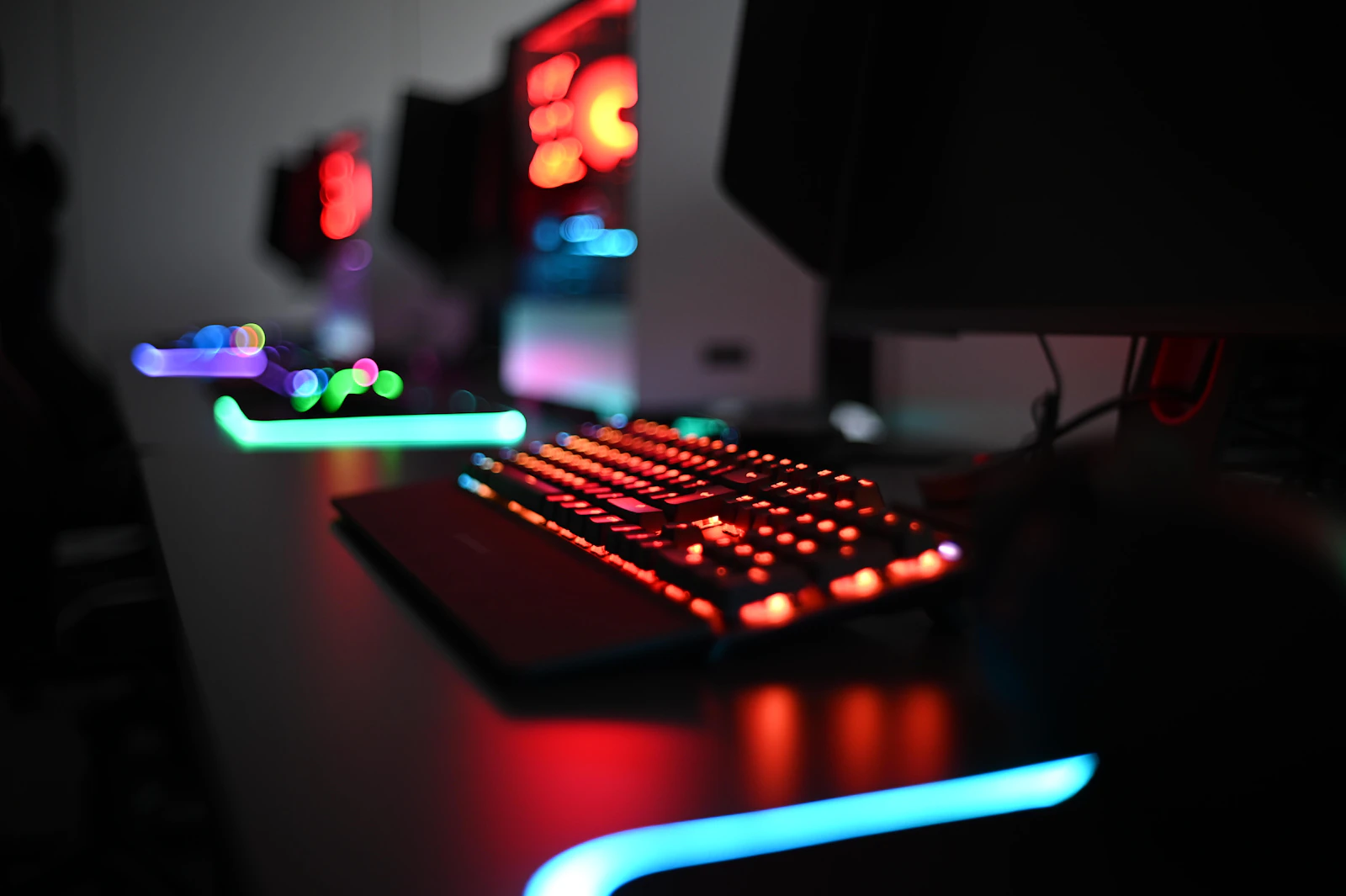 RGB-lit gaming desk and keyboard