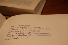 A close-up of handwritten poetry on textured paper with a dark wine-colored ink pen beside it.