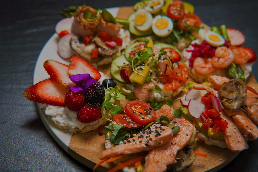 a white plate topped with lots of different types of food