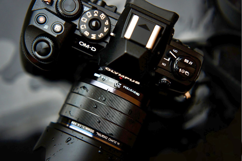 a close up of a camera on a table