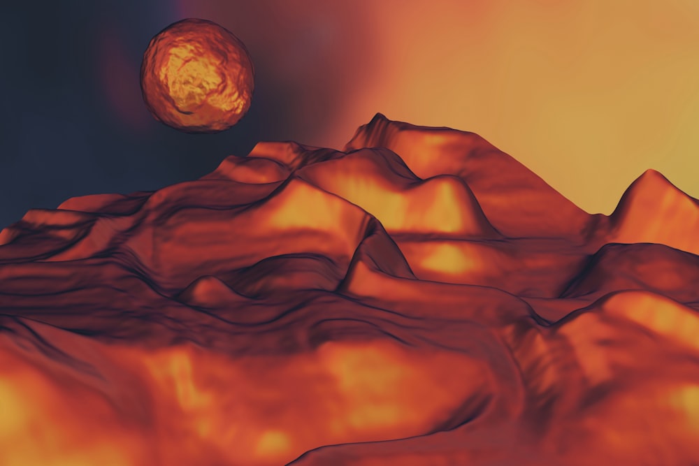 Un'immagine generata al computer di una montagna con un pianeta sullo sfondo